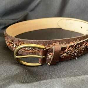 NWOT Genuine Leather Brown Feathered Belt